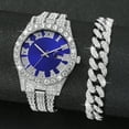 thumbnail image 1 of 2PCS/1Set Hip Hop Men's Watch Fashion Diamond Stainless Steel Band Male Quartz Watches Gift Boyfriend (2PCS/1Set), 1 of 6