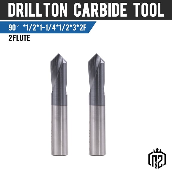 2PCS 2 Flute 1/2"x1-1/4"x3" 90 Degree Solid Carbide Spot Drill - AlTiN Coated