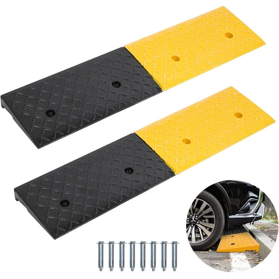 2PCS 2'' Rise Rubber Curb Ramp,Heavy Duty Threshold Ramps Driveway Curb Ramps Rubber Threshold Ramp for Driveway Curb Home Entry Steps Loading Dock Sidewalk (39 x 10 x 2 Inch)
