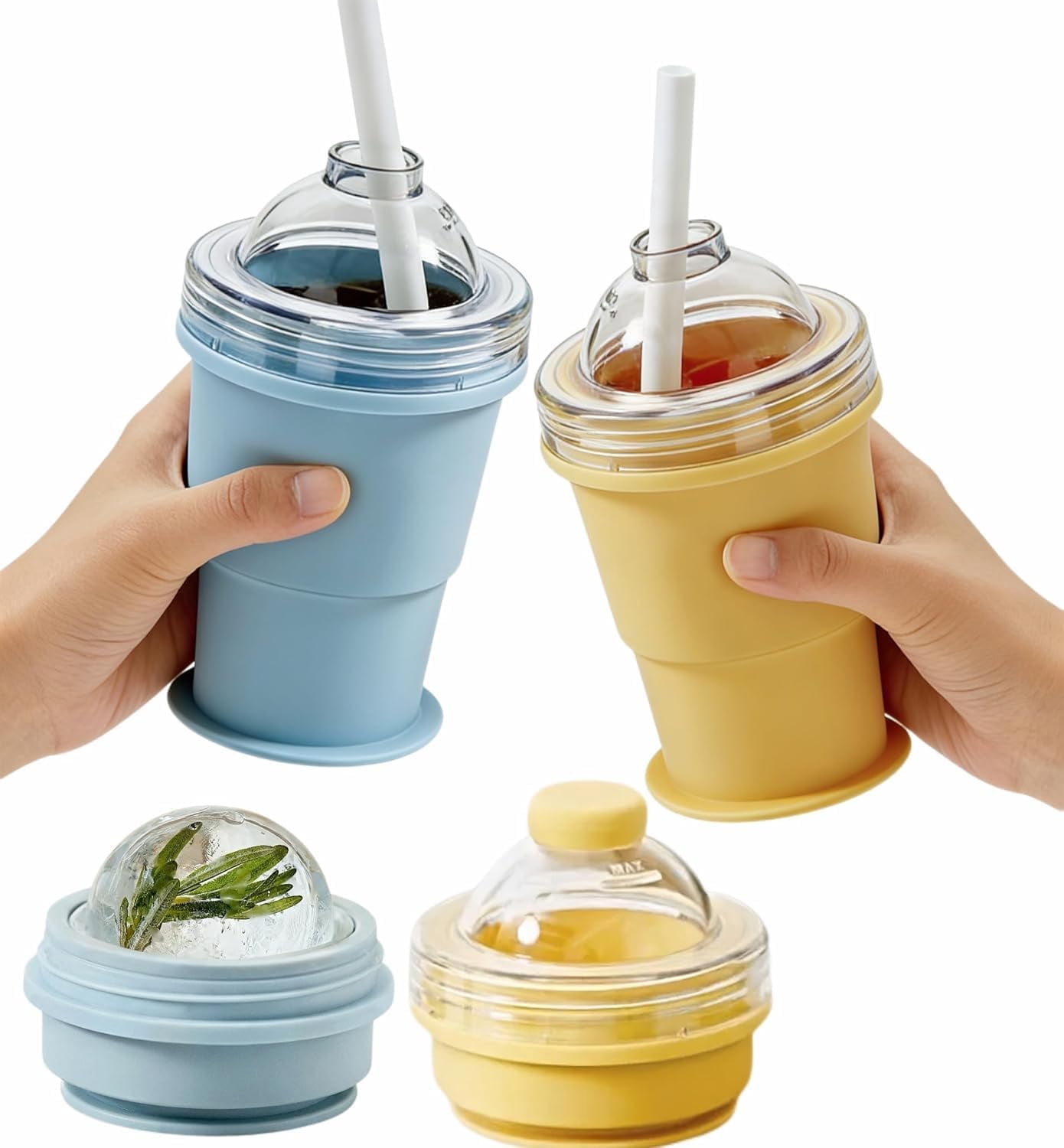 2PCS 2-in-1 Collapsible Silicone Ice Ball Maker Cup, Foldable Ice Ball ...