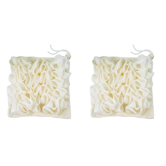 2PCS 2-in-1 Loofah Sponge with Soap Holder - Exfoliating Bath Sponge & Washcloth Combo, Soft Shower Scrubber with Drawstring Pouch for Body Wash & Soap Storage