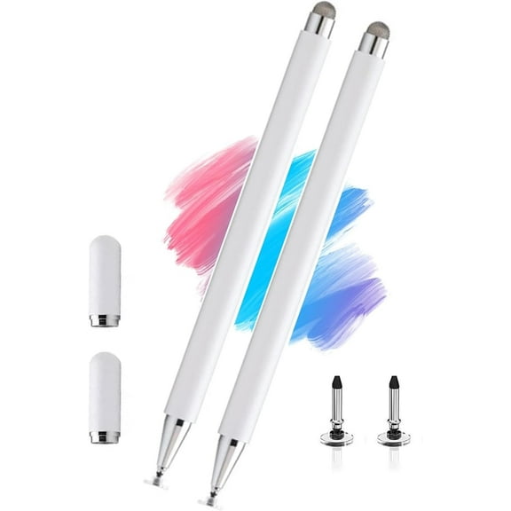2PCS 2-in-1 Stylus Pen for Samsung Galaxy Tab A9/A9 Plus/A7 Lite/A7/A8/A8 Plus, High Sensitivity&Precision Pencil for iPad/iPhone/Fire/Lenovo/Pixel Tables All Touch Devices (2*Stylus-White)