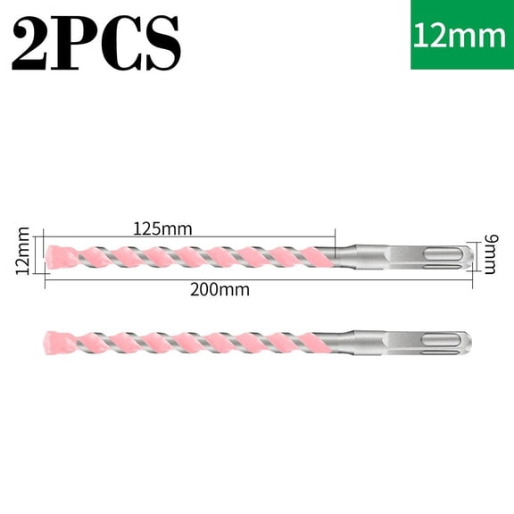 2PCS 200mm Long Masonry Concrete Drill Bit Hammer Carbide Tip square shank