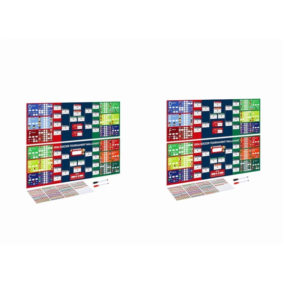 2PCS 2026 Soccer Tournament Schedule Poster, 39*26.8 Inch Erasable Football Wall Chart, Sports Calendar for Fan Room Decor & Home Viewing Party