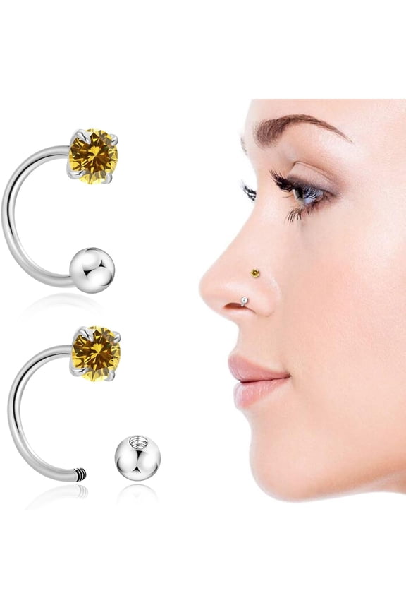 2PCS 20G Birthstone Nose Ring Half Hoop Stud CZ Body Ear Piercing Small Thin Hoop Nose Ring Stud Body Jewelry Can Be Used as Septum Ring and Cartilage Earring
