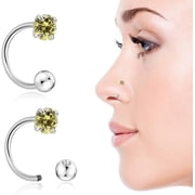 2PCS 20G Birthstone Nose Ring Half Hoop Stud CZ Body Ear Piercing Small Thin Hoop Nose Ring Stud Body Jewelry Can Be Used as Septum Ring and Cartilage Earring