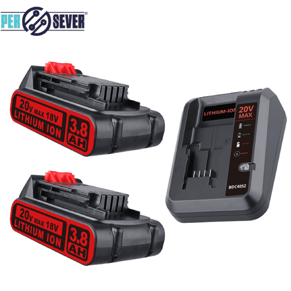 2PCS 20v 3.8Ah LBXR20 Li-on Battery and Charger Combo Replacement for Black and Decker 20V LBXR20B LBXR20-OPE LBXR2020 LBXR20 LB20 LBX20 LB2X4020 Power Tools Battery Pin