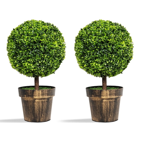 Costway 2PCS 22" Round Artificial Boxwood Topiary Tree Home Office Outdoor Decorations