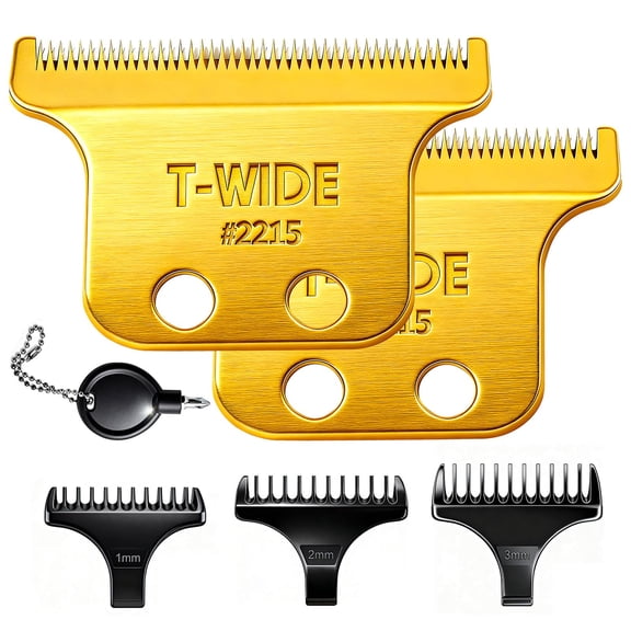 2PCS 2215 Replacement T Wide Blades Compatible with Wahl 5 Star Detailer Li Trimmer(8081) and (8171) - Adjustable Stainless-steel Zero-Gap Trimmer Blade (2PCS-Gold)