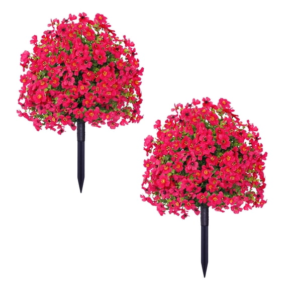 2PCS 23.62inch Artificial Flower Ball Topiary Trees with Ground Spikes,Exquisite Boxwood Topiary Ball Trees,Durable Artificial Shrubs Tree for Indoor Outdoor Front Porch Decor
