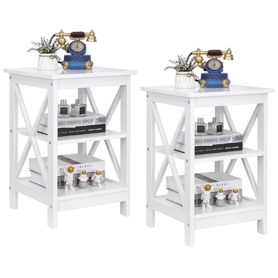 2PCS 24'' White End Side Table Sofa Table with Storage Shelf for Living Room