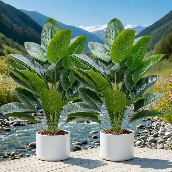 2PCS simulation fake banana tree bonsai - Indoor and outdoor green plant decoration, home courtyard decoration, no need for flower, low-cost holiday decorations