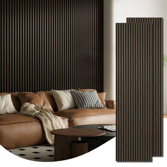 2PCS 24''x94.5'' Wood Slat Acoustic Wall Paneling for Interior and Ceiling Decor,31Sq.ft,American Walnut