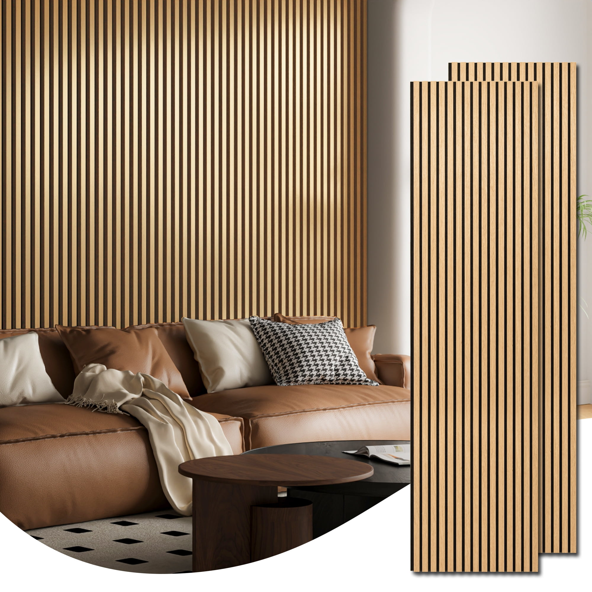 2PCS 24''x94.5'' Wood Slat Acoustic Wall Paneling for Interior and Ceiling Decor,31Sq.ft,Red Oak