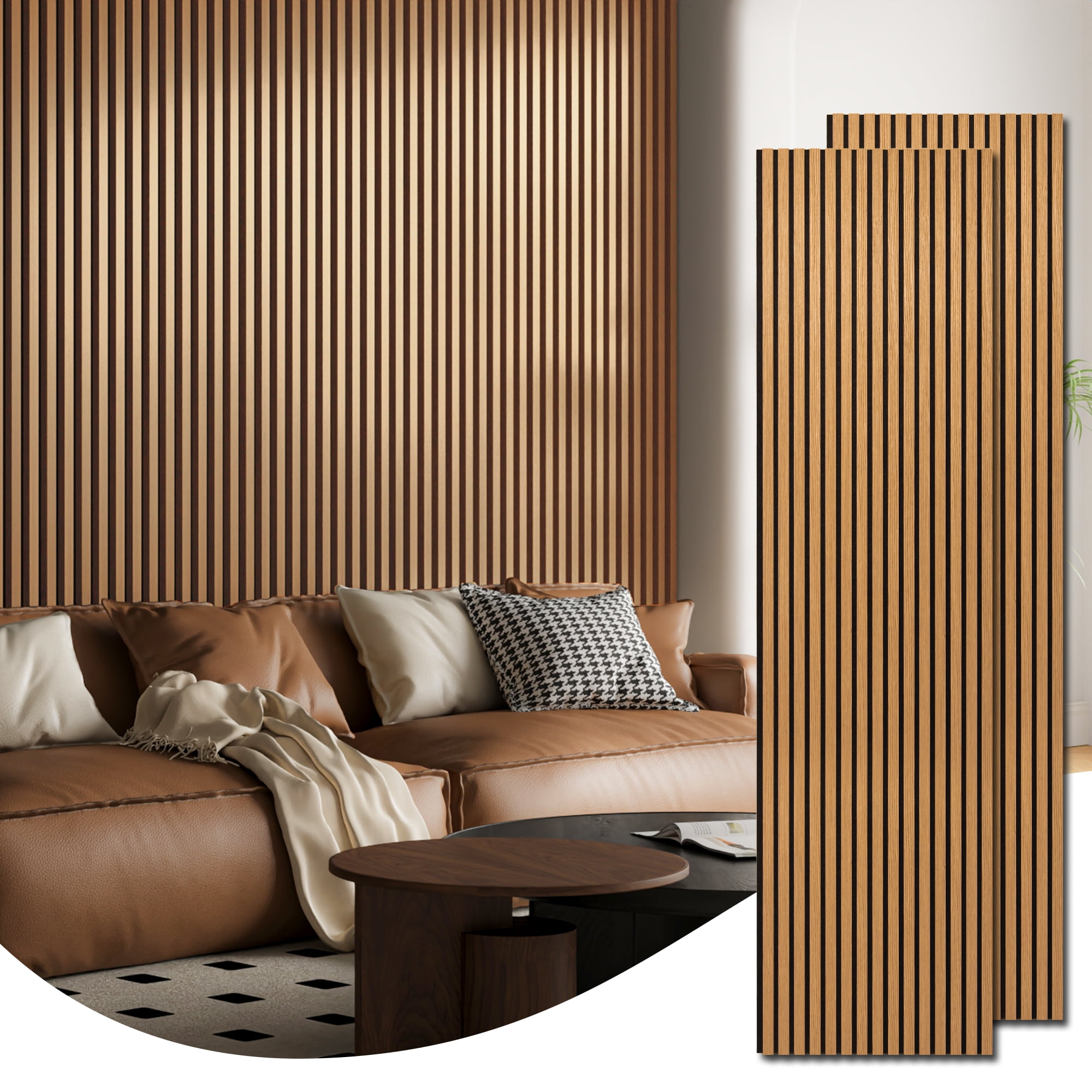 2PCS 24''x94.5'' Wood Slat Acoustic Wall Paneling for Interior and Ceiling Decor,31Sq.ft,Teak