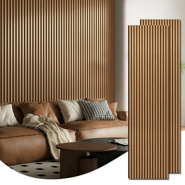 2PCS 24''x94.5'' Wood Slat Acoustic Wall Paneling for Interior and Ceiling Decor,31Sq.ft,Teak