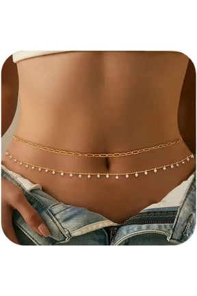 2PCS 25-43Inch 18K Gold Plated Waist Chain Minimalist Belly Body Chain Layered Sexy Bikini Body Chains Waist Jewelry for Women