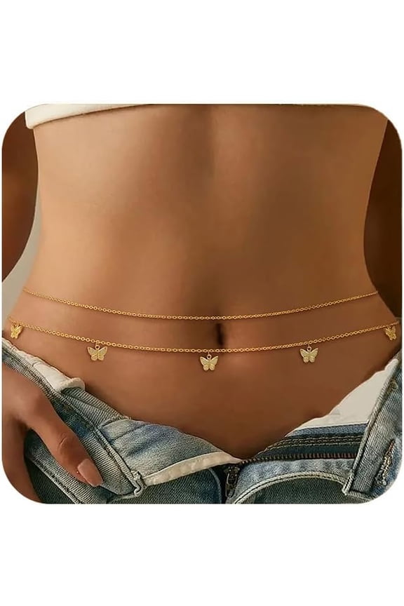 2PCS 25-43Inch 18K Gold Plated Waist Chain Minimalist Pearl Belly Body Chain Gold Layered Sexy Bikini Body Chains Waist Jewelry for Women