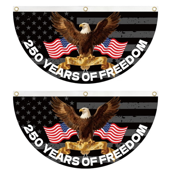 2PCS 250th Anniversary Flag Bunting 1.5X3 FT 1776-2026 Fan Flags Patriotic Stars Yard Signs Party Supplies Hanging Decor for Room House Welcome Backdrop with Brass Grommets