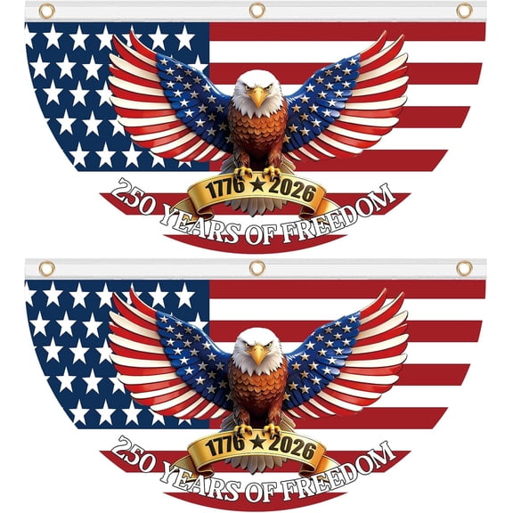 2PCS 250th Anniversary USA Bunting Flag 1.5X3 FT 1776-2026th Birthday American Fan Flags 250 Years of Freedom Flag Patriotic Eagle Banner 4th of July Decorations Independence Day Memorial Day