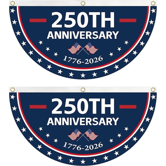 2PCS 250th Freedom Anniversary Flag Bunting 1.5X3 FT 1776-2026 Fan Flags Patriotic Stars Yard Signs Party Supplies Hanging Decor for Room House Welcome Backdrop with Three Brass Grommets