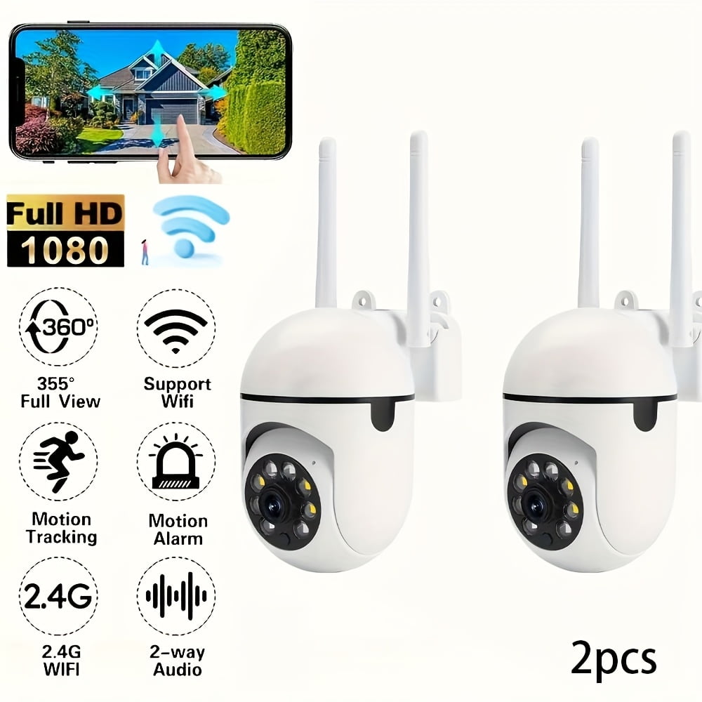 2PCS 2MP Smart Dome Camera | WiFi, Pan/Tilt/Zoom, Color Night Vision | 2-Way Audio, Motion Tracking | Pet/Home/Courtyard Security, Indoor/Outdoor, Visitor Alert