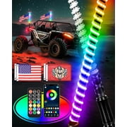 2PCS 2ft LED Whip Lights with Turn/Brake/Reverse Light APP & Remote Control COB Spiral Flag Pole RGB Chase Light Antenna LED Lighted Whip for SXS, UTV, ATV, RZR, Can Am, Dune Buggy, Truck