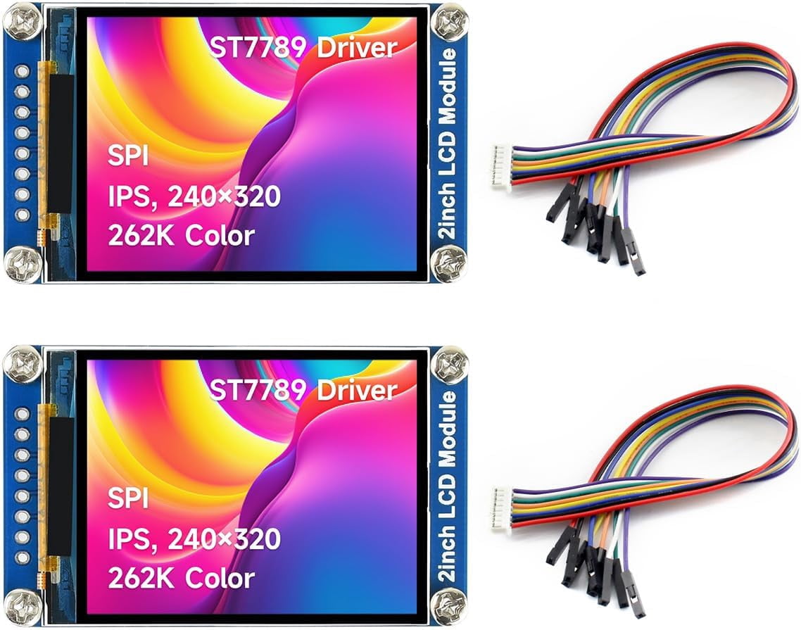 2PCS 2inch LCD Display Module, Compatible with /Pi zero/Arduino/Esp32, with ST7789 Driver, 262K Color, IPS Screen, 240×320 Resolution, SPI Interface