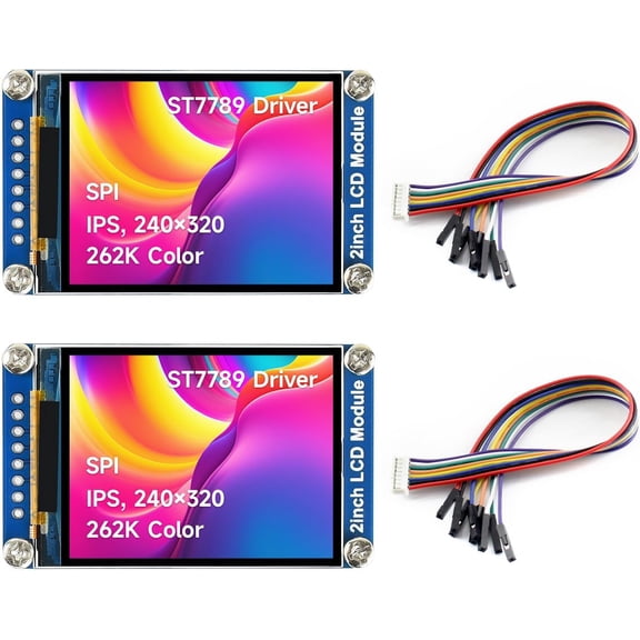 2PCS 2inch LCD Display Module, Compatible with /Pi zero/Arduino/Esp32, with ST7789 Driver, 262K Color, IPS Screen, 240320 Resolution, SPI Interface