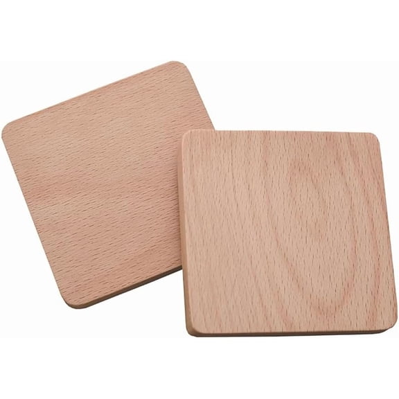 2PCS 3.5 Inch Square Wooden Coasters for Drinks Natural Beech Wood Drink Mats Tabletop Protection Wood Coffee Cup Mug Holders Saucers Pads Flat for DIY Stained Painting Bar Kitchen Decor