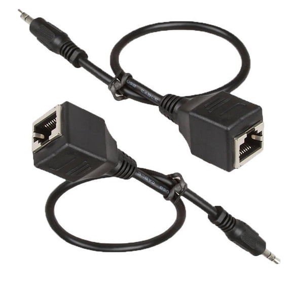 2PCS 3.5mm Stereo to RJ45 Female Extender Over Cat5&Cat6 Adapter Cable,Black