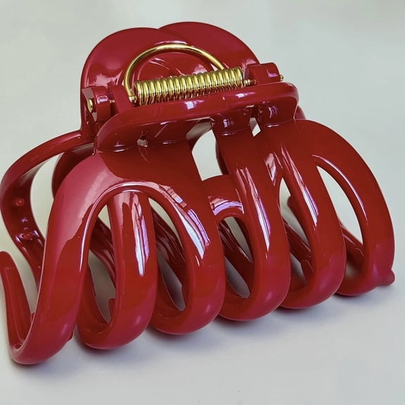 3.7-inch women's pumpkin hair clip, Giant turtle shell hair clip, suitable for thick hair, With anti slip and sturdy claws,1PCS ,Red