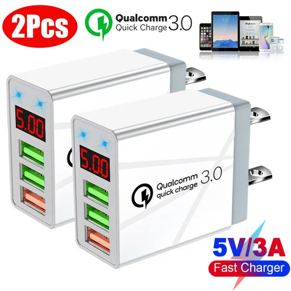 2PCS 3 Port Fast Quick QC 3.0 USB Hub Wall Charger Power Charge Adapter US Plug