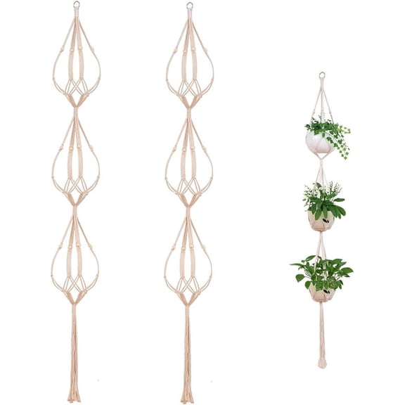 2PCS 3-Tier 70" Macrame Plant Hangers Basket Plant Hanger Indoor Outdoor Hanging Plant Holder for Stand Flower Pots Decorations