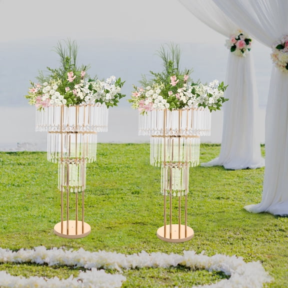 2PCS 3-Tier Clear & Gold Flower Stands for Anniversary Graduation Store Opening Event Decor Photography Background
