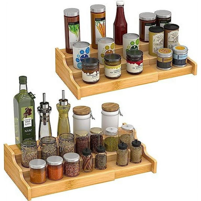 2PCS Tier Expandable Bamboo Spice Rack Seasoning Organizer for