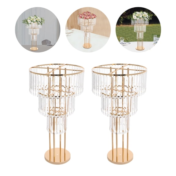 2PCS 3-Tier Flower Stand for Wedding Round Crystal Flower Stand 30*72cm Weddings Decoration Flowers Stand