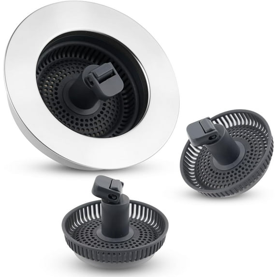 2PCS 3-in-1 Kitchen Sink Drain Strainer, Pop Up #304 Stainless Steel Sink Stopper Drainer for US Standard 3-1/2 inch Drain Filter, Detachable Drain Basket, Easy Cleaning, Anti-Clog