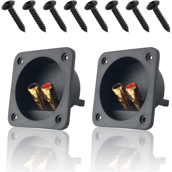 2PCS 3" x 3" Speaker Box Terminal Cup,Rust-Proof Square Sub Box Terminals with Double Binding Posts,Square-Shaped Subwoofer Boxes Terminal Car Accessories Kit with Mounting Screws