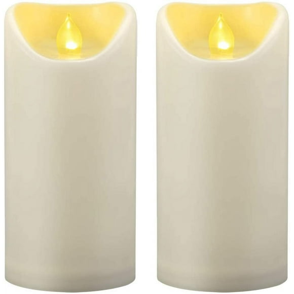 2PCS 3"x6" Waterproof Outdoor Battery Operated Flameless LED Pillar Candles Flickering Plastic Resin Electric Decorative Light for Lantern Patio Garden Home Decor Party Wedding Decoration