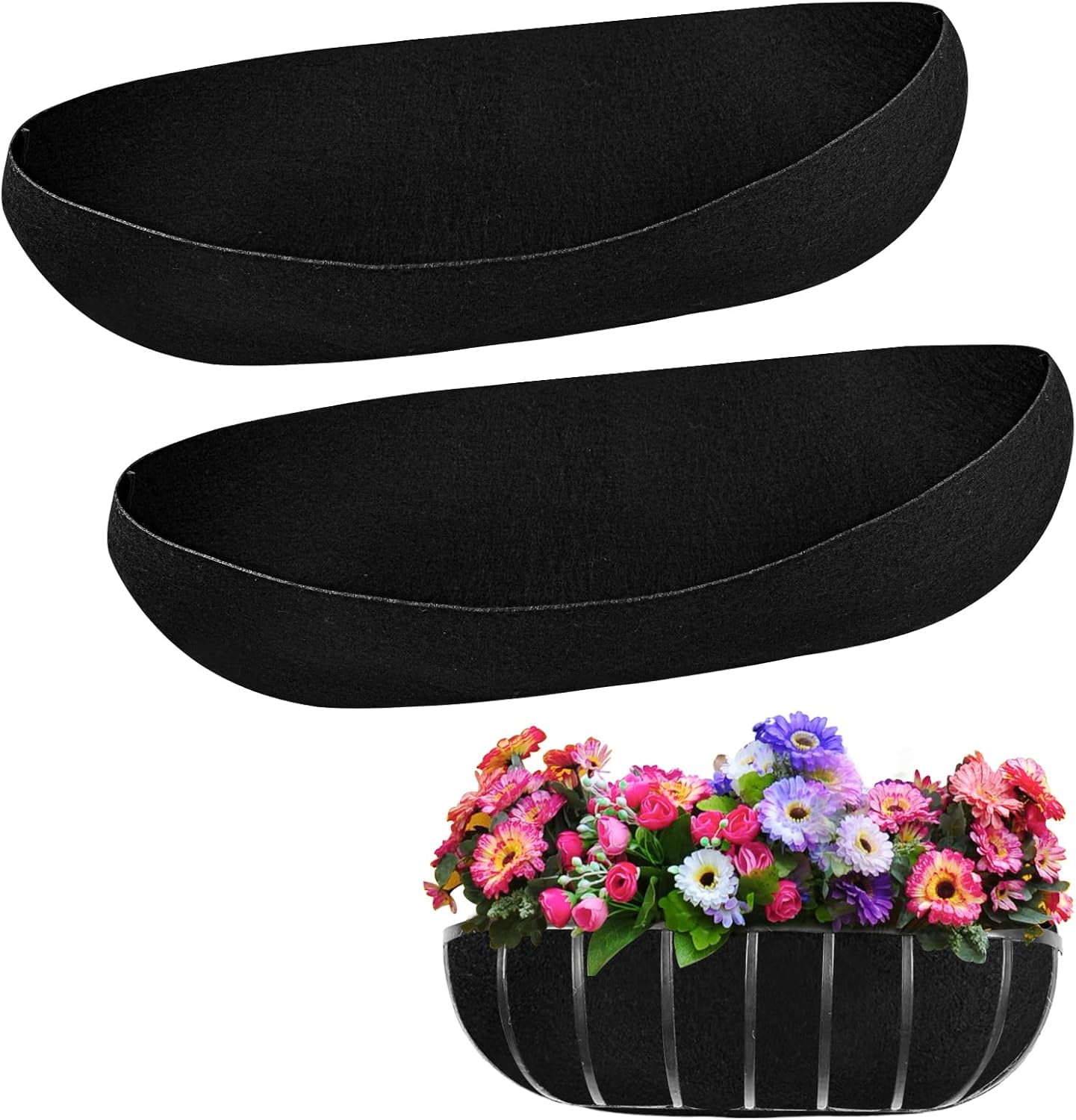 2PCS 30 Inch Window Box Liner Fabric Planter Basket Liner Trough Planter Insert Liner Black Hanging Flower Basket Liners Non-Woven Felt Plant Liner for Planters Fence Garden - Avoid Bird Nesting