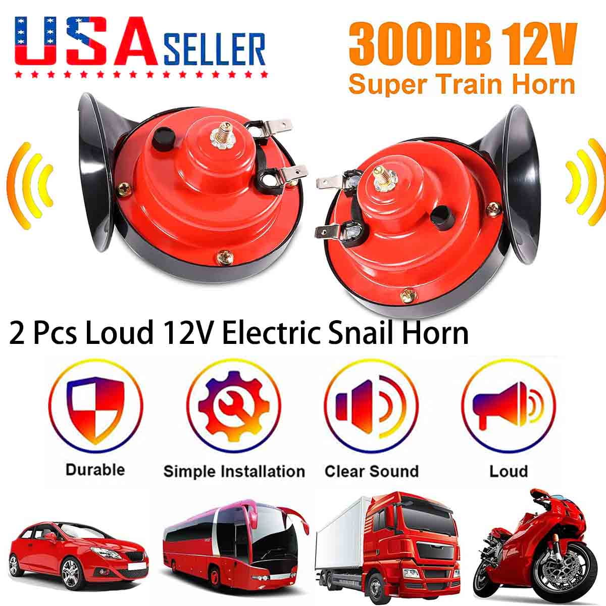 2PCS 300DB Train Horn for Truck 12V Air Horn for Car Waterproof Car