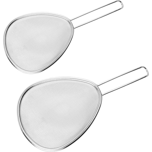 2PCS 304 Stainless Steel Ladle, Food Colander Spoon Spatula Scooper, Stainless Steel Spider Fryer Skimmer Handle for Cooking Frying Pasta Spaghetti Dumpling Noodle Skimming, Kitchen Tool Accessories