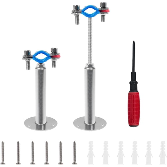 2PCS 304 Stainless Steel Wall Mount Ceiling Mount Pipe Supports,Suitable for OD Pipe 1/4"(15-19mm),Adjustable Height 100-200mm,Adjustable Pipe Strap Clamp with Screws