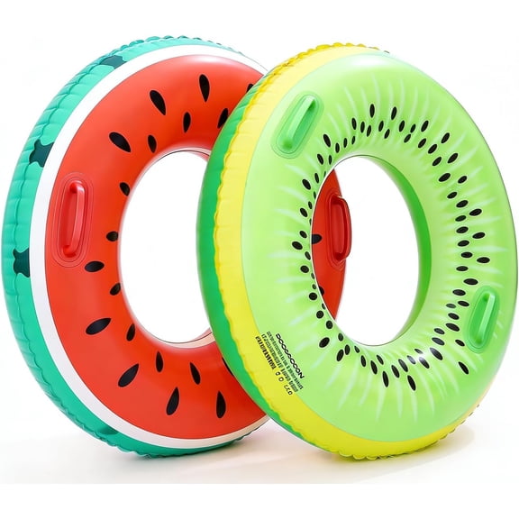 2PCS 30IN Inflatable Swim Tube Raft with Summer Fruits Painting,Pool for Swimming Pool Floaties Birthday Beach Swimming Shower Party Decorations