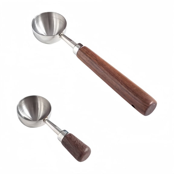 2PCS 30Ml Coffee Scoop Measuring Spoons With Walnut Wood Long Handle And Short Handle, 304 Stainless Steel Design For Precise Coffee, Tea, Sugar Or Spice Measurement(Silver)