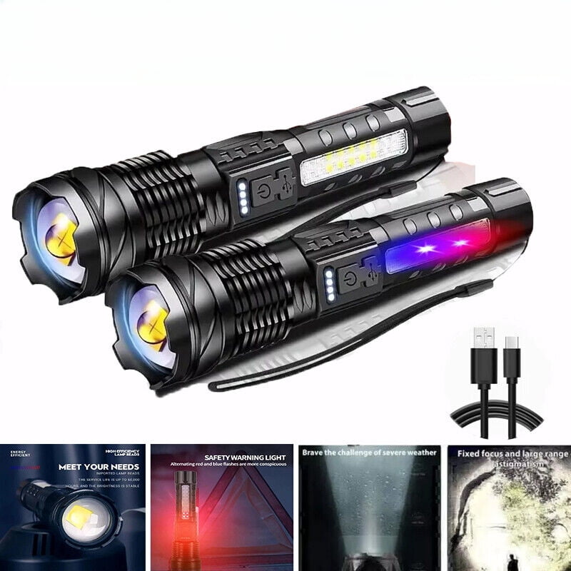 2PCS 30W LED Flashlights, Super Bright 7 Modes Rechargeable Flash Light Tactical Torch for Outdoor Home Hiking Camping Essentials
