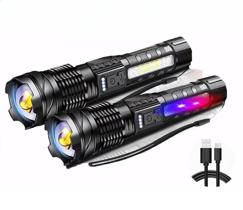 PXHTMPK Rechargeable Flashlight 2-Pack – 990,000 High Lumens, Zoomable, 3 Modes, IPX6 Waterproof, Type-C Charging, 15-Hour Runtime For Camping & Emergencies