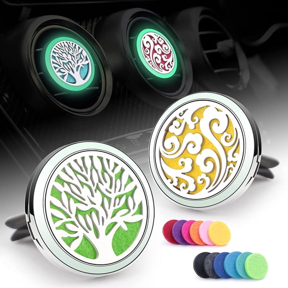 2PCS 30mm Car Aromatherapy Essential Oil Diffuser Exhaust Clips, Fluorescent Green Stainless Steel Small Case with 12 Felt Pads for Christmas, Valentine's Day, Thanksgiving
