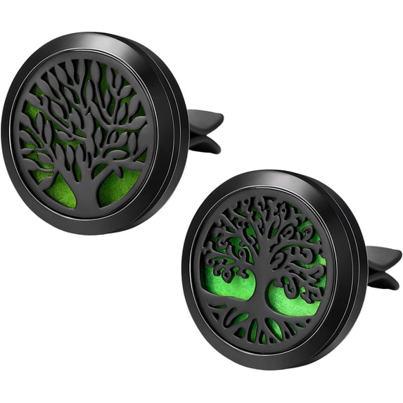 2PCS 30mm Car Diffuser Vent Clips, Tree of Life Aromatherapy Essential Oil Diffuser Locket with 12 Felt Pads, Stainless Steel Car Diffuser Locket Air Freshener (Black)